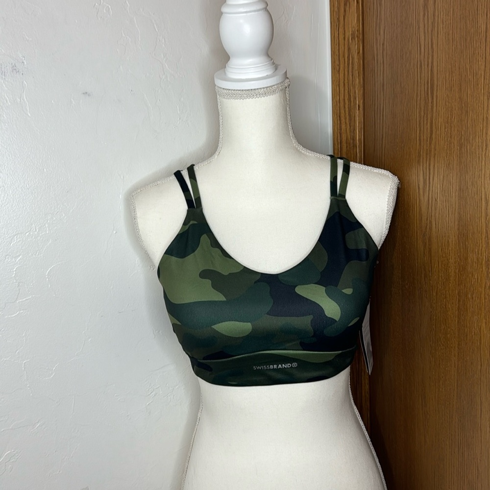 Swiss Brand Catalina olive camouflage sports bra size Large